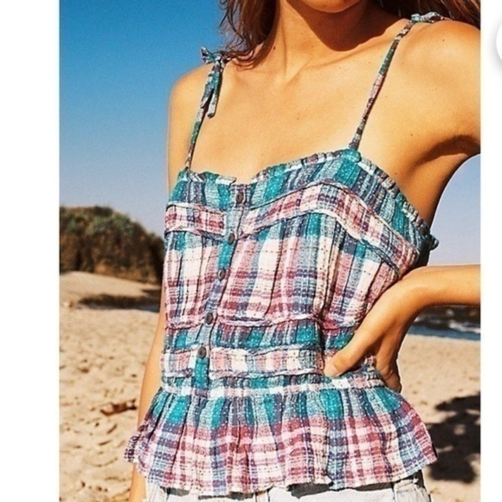 Free People Henrietta Plaid Tube Top NWOT size Medium